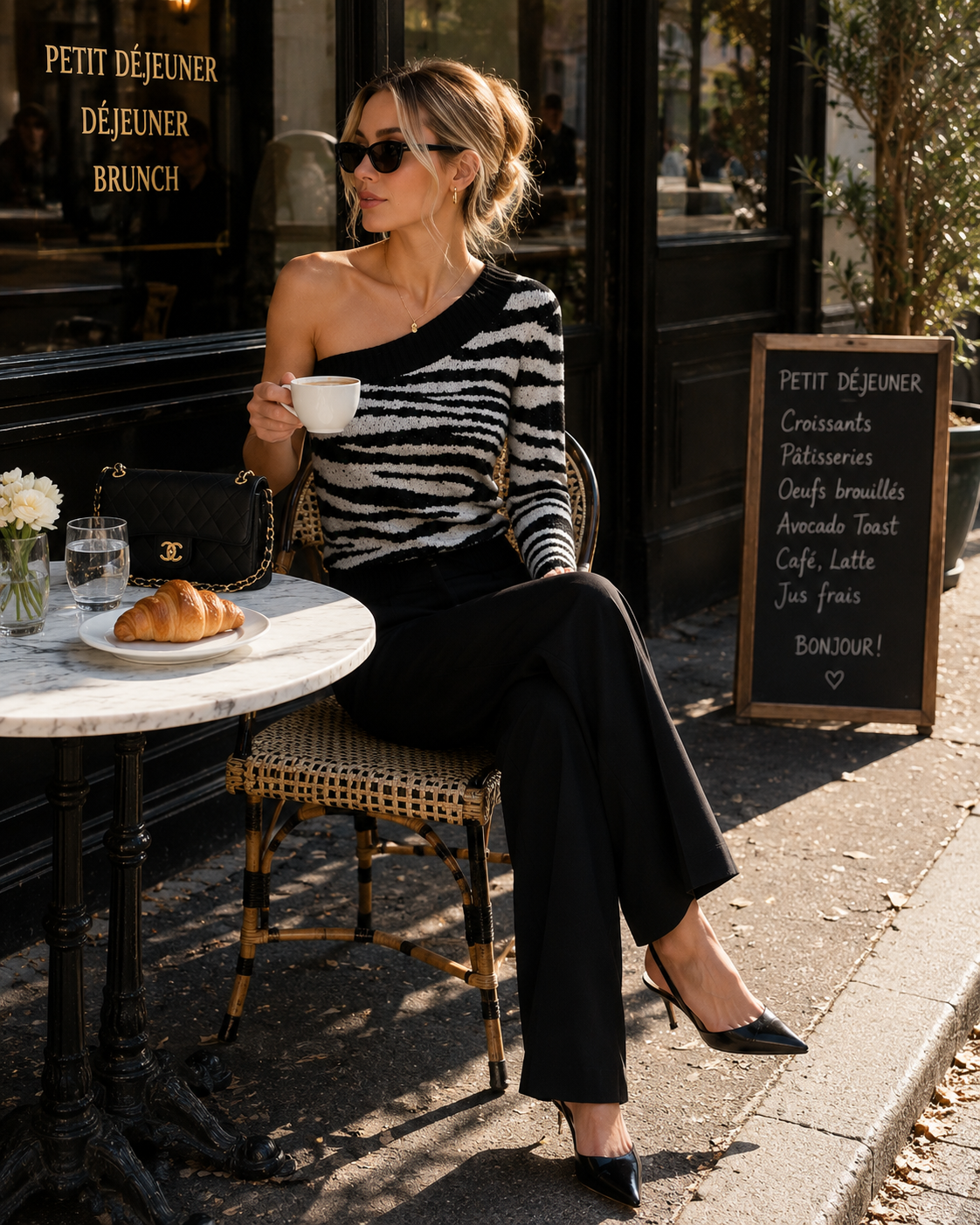 Zebra Print One-Shoulder Sweater